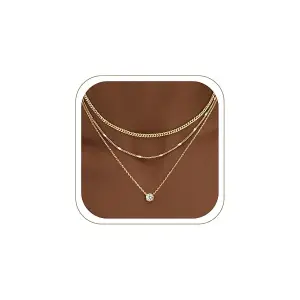 WomenGifts Layered Gold Necklaces for Women, 14K Gold Sterling Silver Plated Dainty Pendant Necklace Set Non Tarnish, Chunky Stackable Cuban Chain Choker, Trendy Birthstone Vacation Jewelry