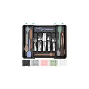 ukeetap Extra Large Expandable Silverware Organizer, Flatware Tray, Black